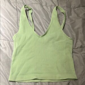 Green Ribbed Tank Top with V-Neck
